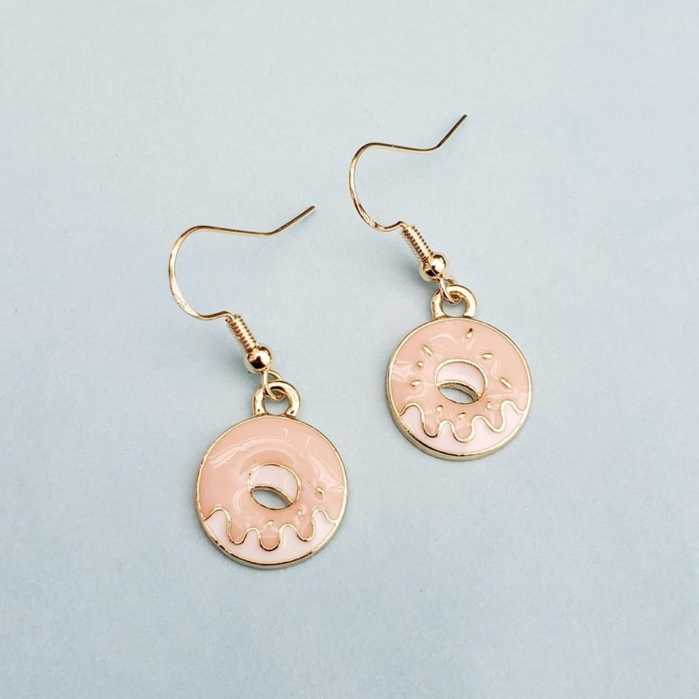 Donuts Pink Earrings Enamel Hypoallergenic‎ 925 Hooks
